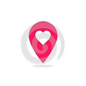 Red map pointer heart icon. GPS location symbol. Web pointer - heart. Map pin. Vector