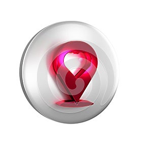 Red Map pointer with heart icon isolated on transparent background. Valentines day. Love location. Romantic map pin