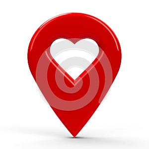 Red map pointer with heart