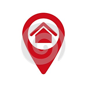 Red map pointer with house icon