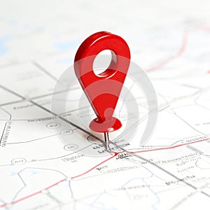 Red map pointer isolated on white background
