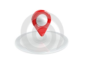 Red map pointer on the podium. Red GPS pointer. isolated on white background. three-dimensional rendering. 3d render illustration