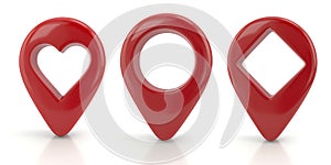 Red map pointer set 3d illustration