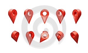 Red map pointer set Isolated on white background. 3D map pointer. 3D rendering