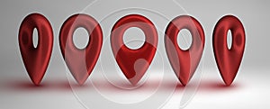 Red map pointers set isolated on white background. Location icons concept. GPS 3d Pointer big set. Vector 3d