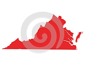 Red Map of US State of Virginia