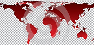 Red map of world on transparent background