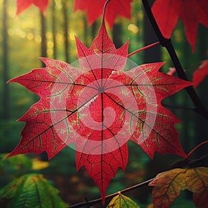 Red maple leaf in close up photography photo