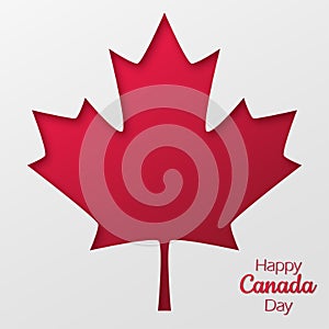 Red maple leaf illustration in paper cut style. Canada Day 1st July celebration concept.