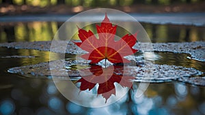 Red Maple Leaf Reflection in Autumn