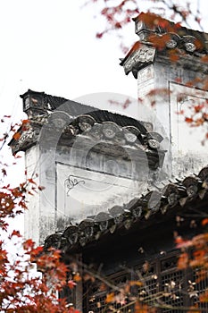 Red Maple Leaves and Chinese Huizhou Architecture