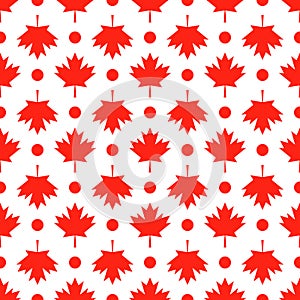 Red maple leaves on white background Canadian seamless pattern. Canada Day background. Vector template for Canadian