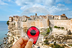 Red marker in the citadel of Bonifacio, France