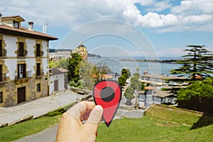 Red marker in Hondarribia, Spain