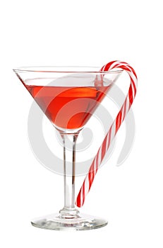 Red martini with a candy cane