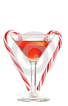 Red martini with candy canes