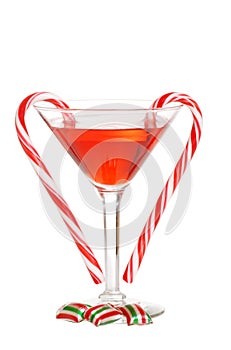 Red martini with christmas candies