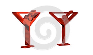 Red Martini glass icon isolated on transparent background. Cocktail icon. Wine glass icon.