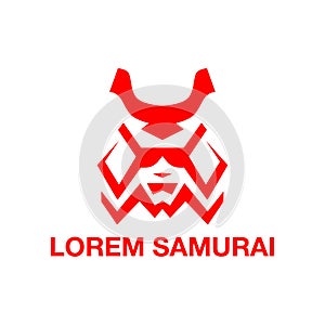 Red mask samurai. Abstract geometric combat logo design.