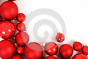 Red matt and glossy christmas balls on white background