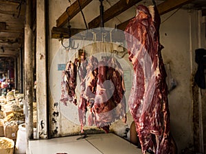 Red meat sell store in local market photo taken in bogor indonesia