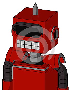 Red Mech With Box Head And Keyboard Mouth And Black Visor Eye And Spike Tip