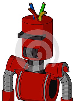 Red Mech With Cylinder Head And Dark Tooth Mouth And Black Visor Cyclops And Wire Hair