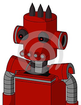 Red Mech With Cylinder Head And Pipes Mouth And Red Eyed And Three Dark Spikes