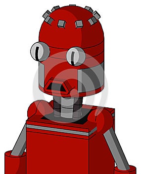 Red Mech With Dome Head And Sad Mouth And Two Eyes