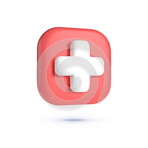 Red medical 3d in modern style on white background. Health insurance icon concept. Pharmacy concept. Isolated vector