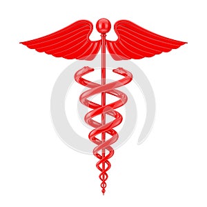 Red Medical Caduceus Symbol. 3d Rendering