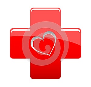 Red medical cross with shape heart