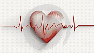 Red medical heartbeat line on heart shape Illustration color background. World heart concept