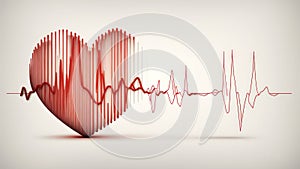 Red medical heartbeat line on heart shape Illustration color background. World heart concept