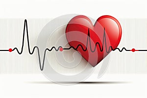 Red medical heartbeat line on heart shape Illustration color background. World heart concept