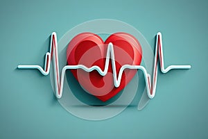 Red medical heartbeat line on heart shape Illustration color background. World heart concept