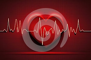 Red medical heartbeat line on heart shape Illustration color background. World heart concept