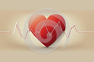 Red medical heartbeat line on heart shape Illustration color background. World heart concept