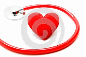 Red Medical stethoscope isolated on white background,health care concept