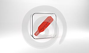 Red Medical thermometer for medical examination icon isolated on grey background. Glass square button. 3d illustration