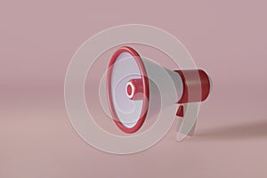 Red megaphone loudspeaker on a pink background. 3d render illustration