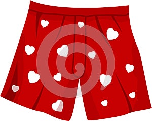 Red men underpants boxers with white hearts pattern for romantic Valentines day