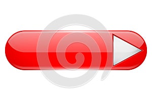 Red menu button with white arrow. Oval glass 3d icon