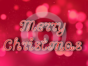 Red Merry Christmas Greeting Card On Beautiful Red Bokeh Lighting Background.