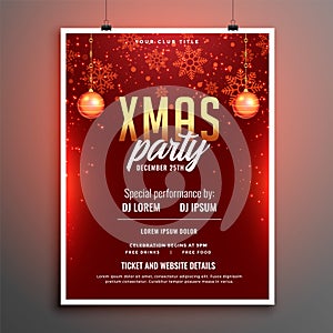 Red merry christmas party celebration flyer poster design