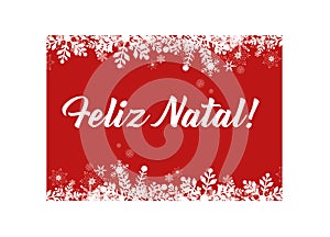 Red Merry Christmas in Portughese greeting card for web and print