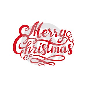 Red Merry Christmas text. Calligraphic Lettering design card template. Creative typography for Holiday Greeting. Usable