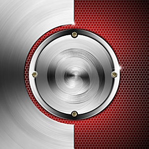 Red and Metal Background with Hexagons and Circles