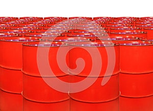 Red metal barrels isolated on a white