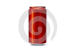 Red metal cans for beer, alcohol, juice, energy drinks and soda, aluminum metal isolated on white background